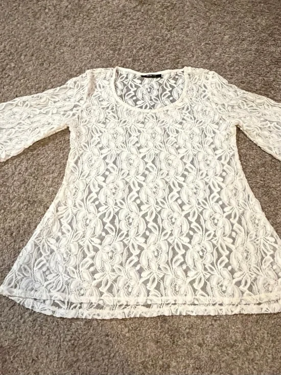 Style & Co Women’s Full Lace Boho Top With 3/4 Sleeves - Picture 2 of 9